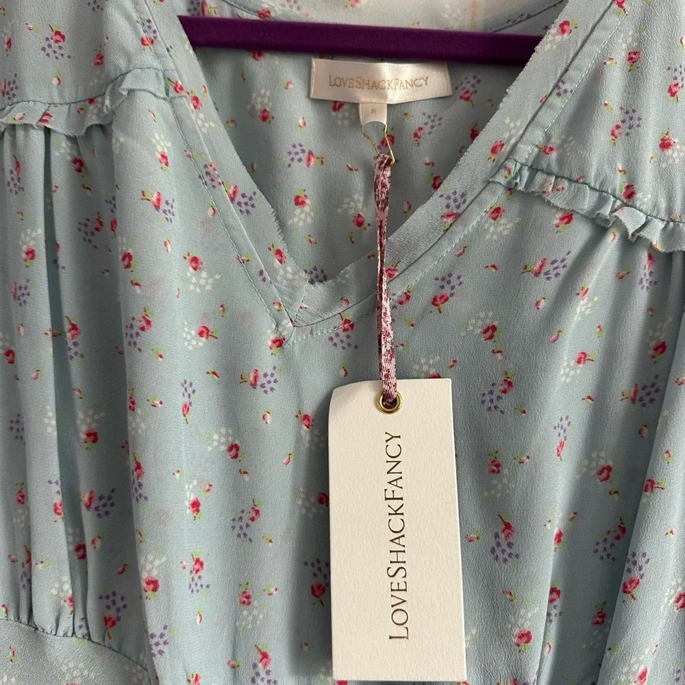 NWT LoveShackFancy Meg Midi Dress blue ribbon size small - Picture 2 of 5